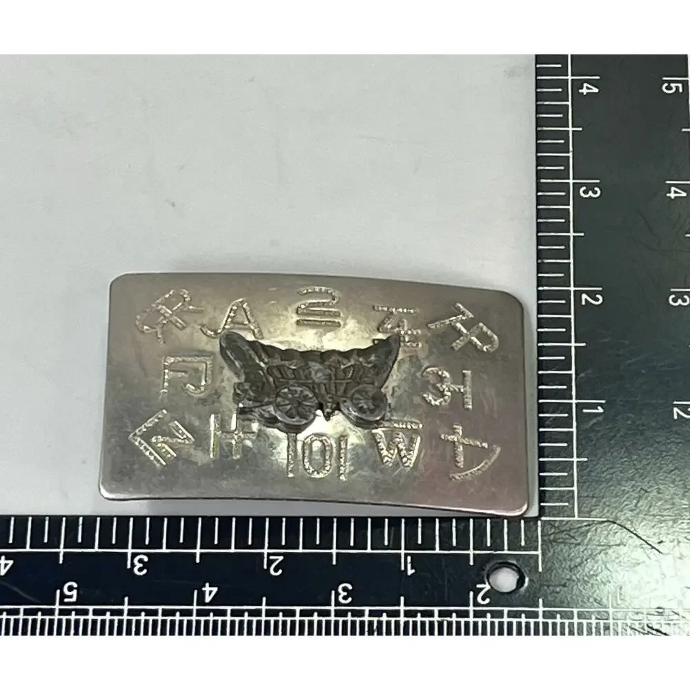 Vtg Western Belt Buckle Covered Wagon Cattle Brands Symbols Chambers Belt Co.
